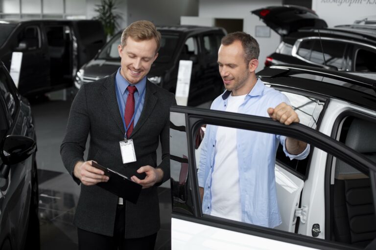 automotive dealer explaining customer